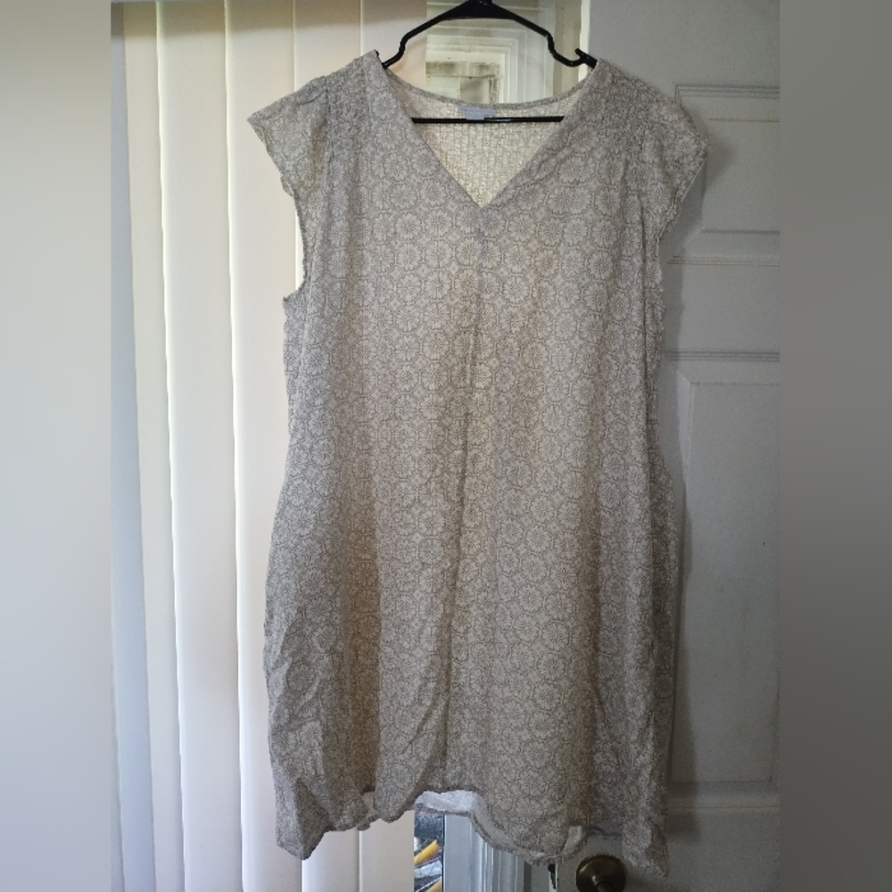 Liz Claiborne Linen Cotton Blnd Ruffle Cap Sleeve Pockets Slight VNeck XXL